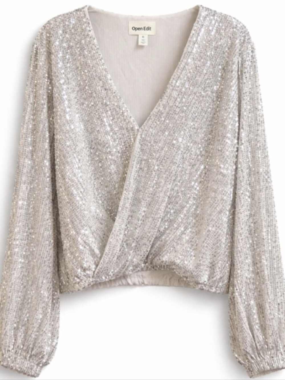 Pale Metallic Sequin Draped Wrap Top Plunging Neckline - Picture 7 of 7